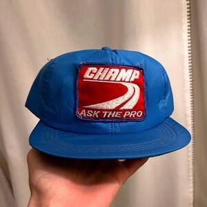 Vintage Retro CHAMP Ask The‎ Pro Blue Nylon Snapback Hat Cap Adjustable OSFA